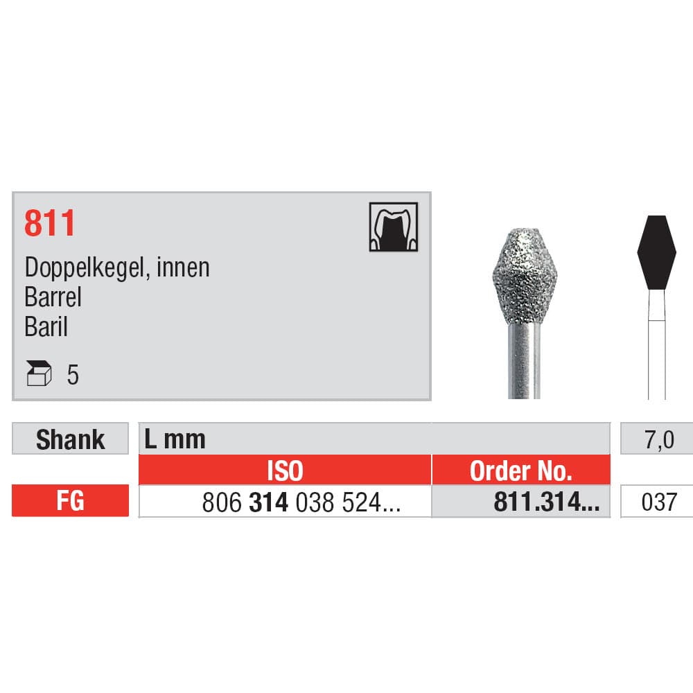 Diamond Burs, Barrel FG-37