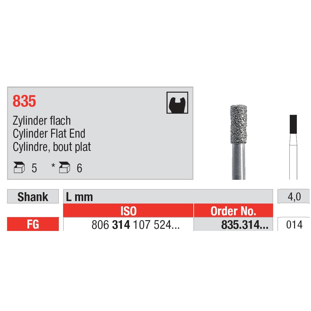 Diamond Burs, Cylinder Flat End FG-14
