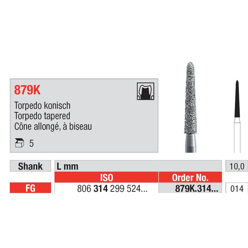 Diamond Burs, Cylindrical Torpedo FG-14